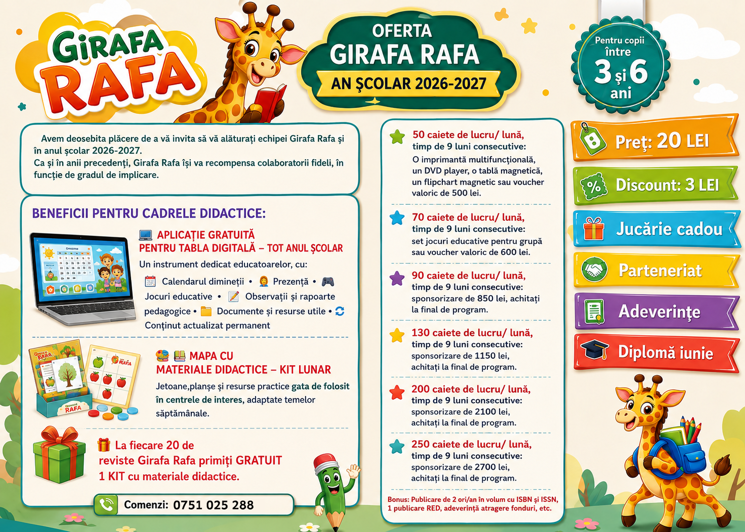 Oferta Girafa Rafa pentru cadre didactice, anul școlar 2026–2027